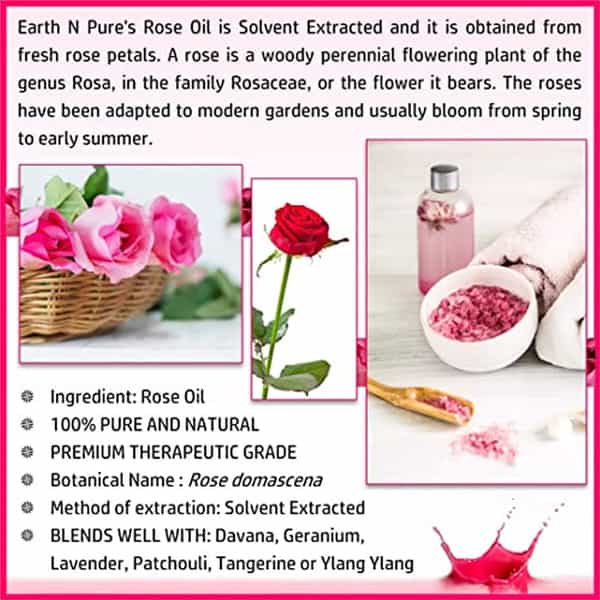 Earth N Pure Rose Oil 100% Pure And Natural Essential Oil - 250 Ml (8.4 Fl. Oz.) (250 Ml)