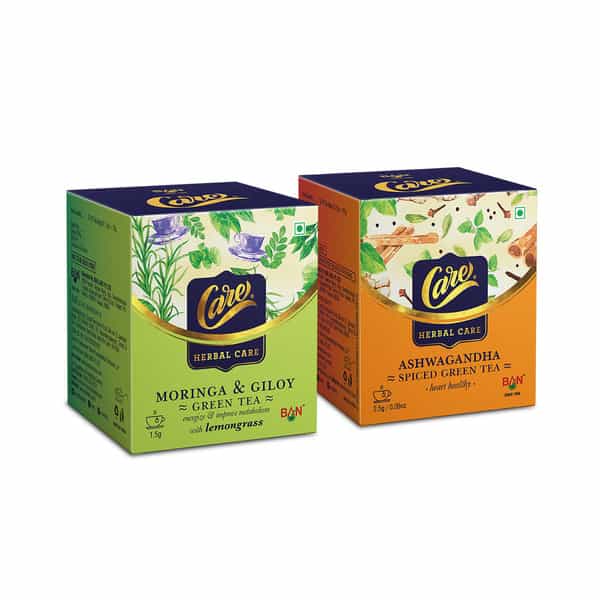 Care Pack Of 70 Tea Bags Combo |50 Of Ashwagandha Spiced + 20 Tea Bags Moringa & Giloy Green Tea