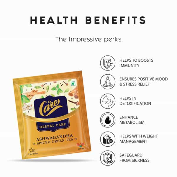 Care Pack Of 70 Tea Bags Combo |50 Of Ashwagandha Spiced + 20 Tea Bags Moringa & Giloy Green Tea