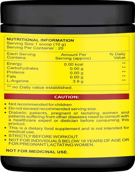 Healthvit Fitness L - Arginine Amino Acid Powder Orange Flavour - 200Gm
