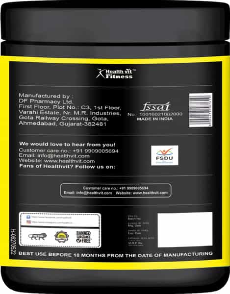 Healthvit Fitness L - Arginine Amino Acid Powder Orange Flavour - 200Gm