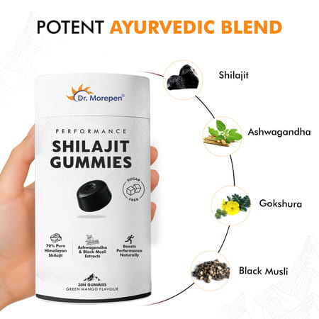 Dr. Morepen Shilajit Himalayan Shilajit Ashwagandha & Black Musli Green Mango Flavour 30 Gummies