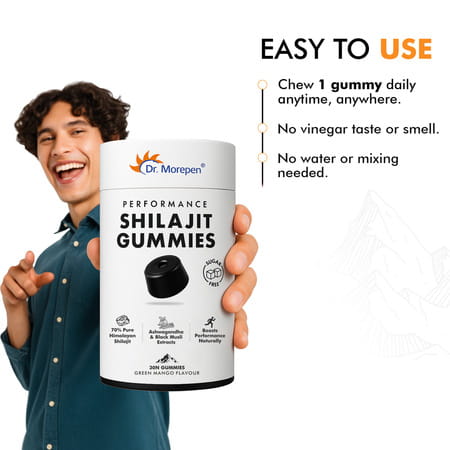Dr. Morepen Shilajit Himalayan Shilajit Ashwagandha & Black Musli Green Mango Flavour 30 Gummies