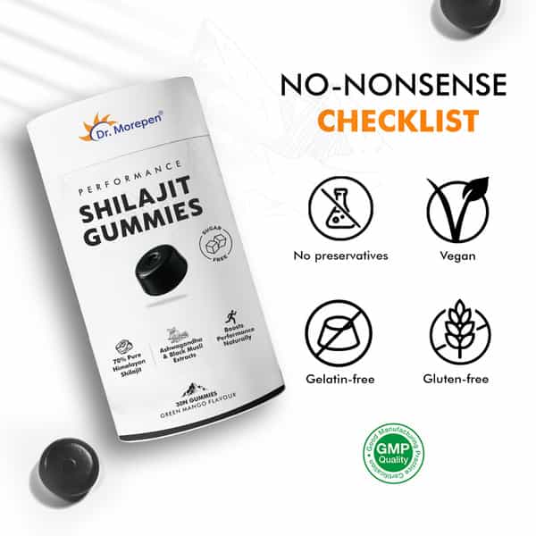Dr. Morepen Shilajit Himalayan Shilajit Ashwagandha & Black Musli Green Mango Flavour 30 Gummies