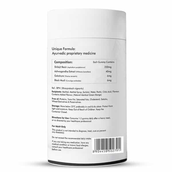 Dr. Morepen Shilajit Himalayan Shilajit Ashwagandha & Black Musli Green Mango Flavour 30 Gummies