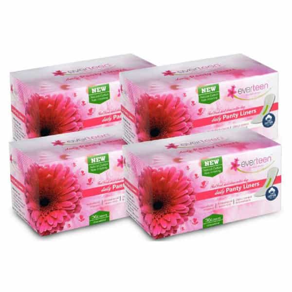 Everteen Daily Panty Liners With Antibacterial Strip|Light Discharge & Leakage - 4 Packs, 36Pcs Each