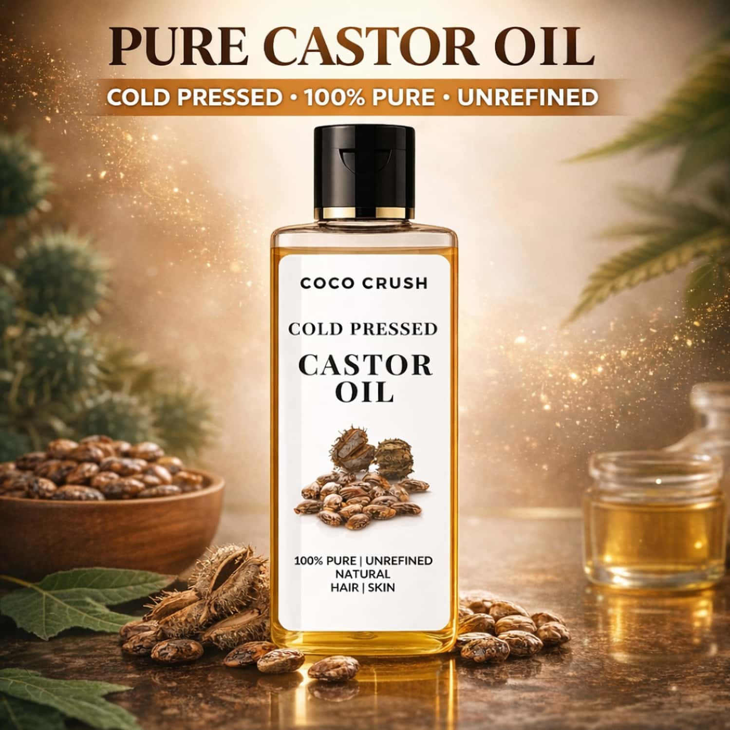 Coco Crush Cold Pressed Castor Oil For Hair Growth | Thick Hair & Hair Fall Control - 50ml