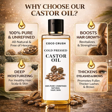 Coco Crush Cold Pressed Castor Oil For Hair Growth | Thick Hair & Hair Fall Control - 50Ml