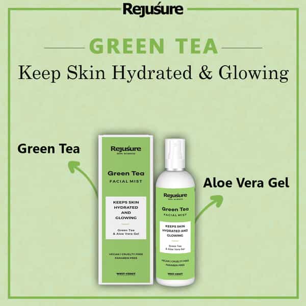 Rejusure Green Tea Face Mist Toner Keeps Skin Hydrated Glowing - 100 Ml