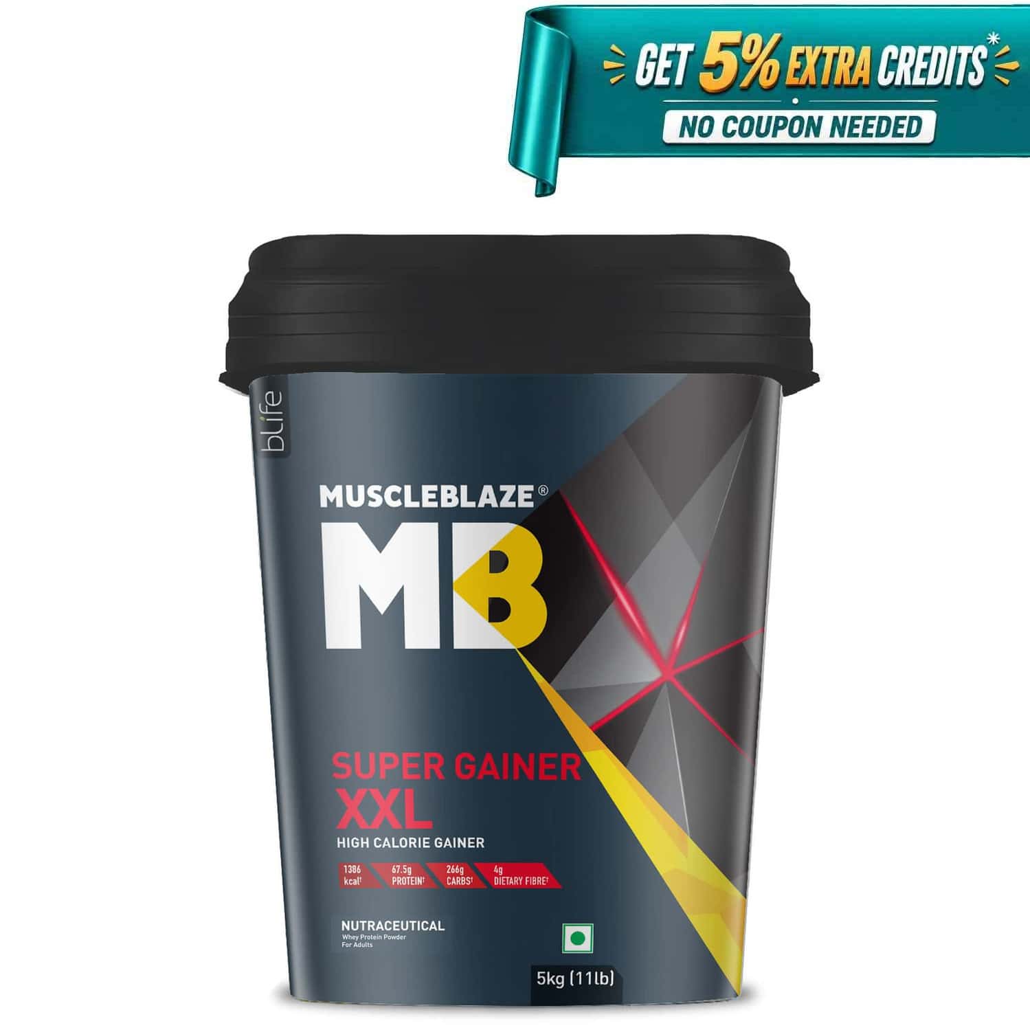 Muscleblaze Super Gainer Xxl For Muscle Mass Gain (chocolate 5 Kg / 11 Lb 50 Servings)