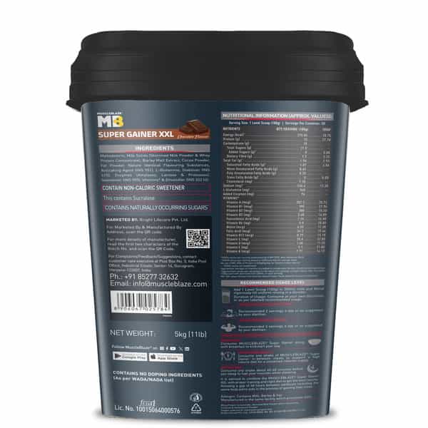 Muscleblaze Super Gainer Xxl For Muscle Mass Gain (Chocolate 5 Kg / 11 Lb 50 Servings)