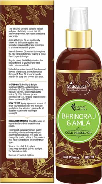 Oriental Botanics Bhringraj & Amla Oil For Hair - 200Ml (No Mineral Oil Silicon Or Paraben)
