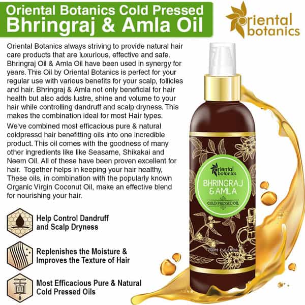 Oriental Botanics Bhringraj & Amla Oil For Hair - 200Ml (No Mineral Oil Silicon Or Paraben)