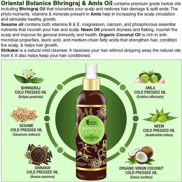 Oriental Botanics Bhringraj & Amla Oil For Hair - 200Ml (No Mineral Oil Silicon Or Paraben)