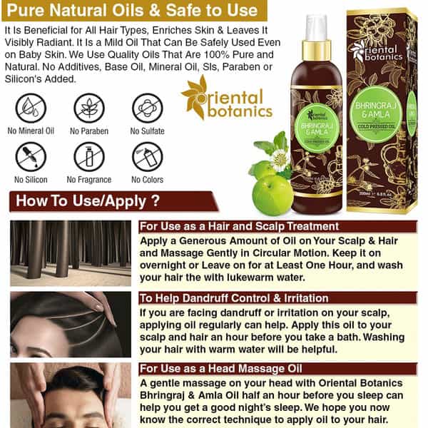 Oriental Botanics Bhringraj & Amla Oil For Hair - 200Ml (No Mineral Oil Silicon Or Paraben)