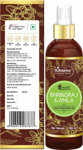 Oriental Botanics Bhringraj & Amla Oil For Hair - 200Ml (No Mineral Oil Silicon Or Paraben)