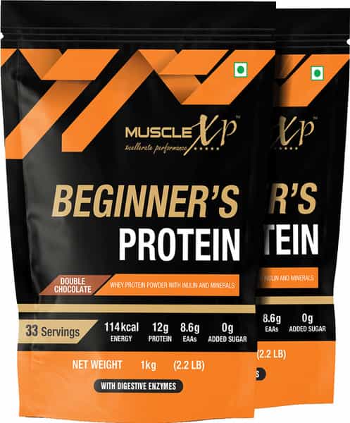 Musclexp Beginner's Protein Double Chocolate 1Kg Pouch (2.2 Lb) X Pack Of 2