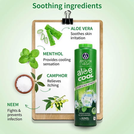 Ayouthveda Aloe Cool Talcum Powder With Mint And Aloe Extracts 100g + 100g Free