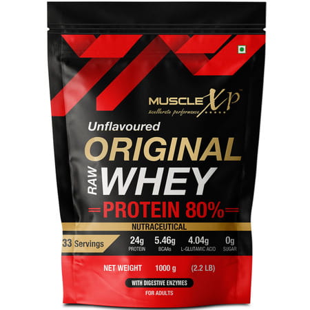 Musclexp Raw Whey Protein Concentrate 80% Powder With Digestive Enzymes 1kg (2.2lb) + Shaker