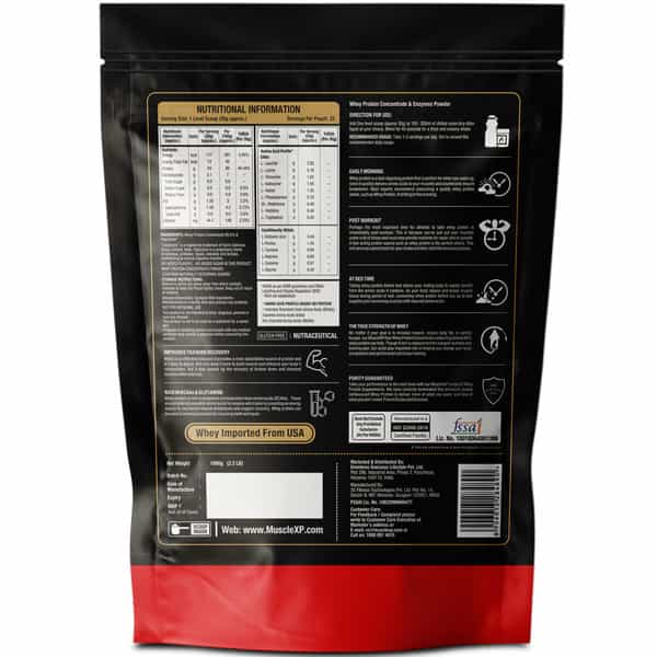 Musclexp Raw Whey Protein Concentrate 80% Powder With Digestive Enzymes 1Kg (2.2Lb) + Shaker