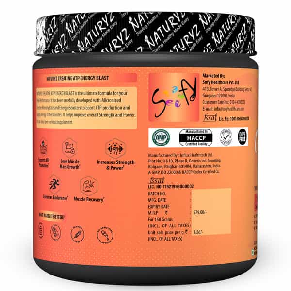 Naturyz Creatine Atp Energy Blast With 3G Creatine | Energy Blend & Electrolytes -150G(Watermelon)
