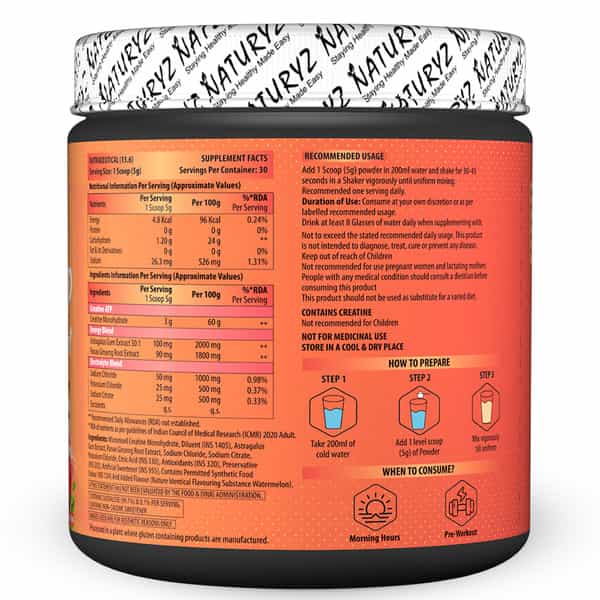 Naturyz Creatine Atp Energy Blast With 3G Creatine | Energy Blend & Electrolytes -150G(Watermelon)