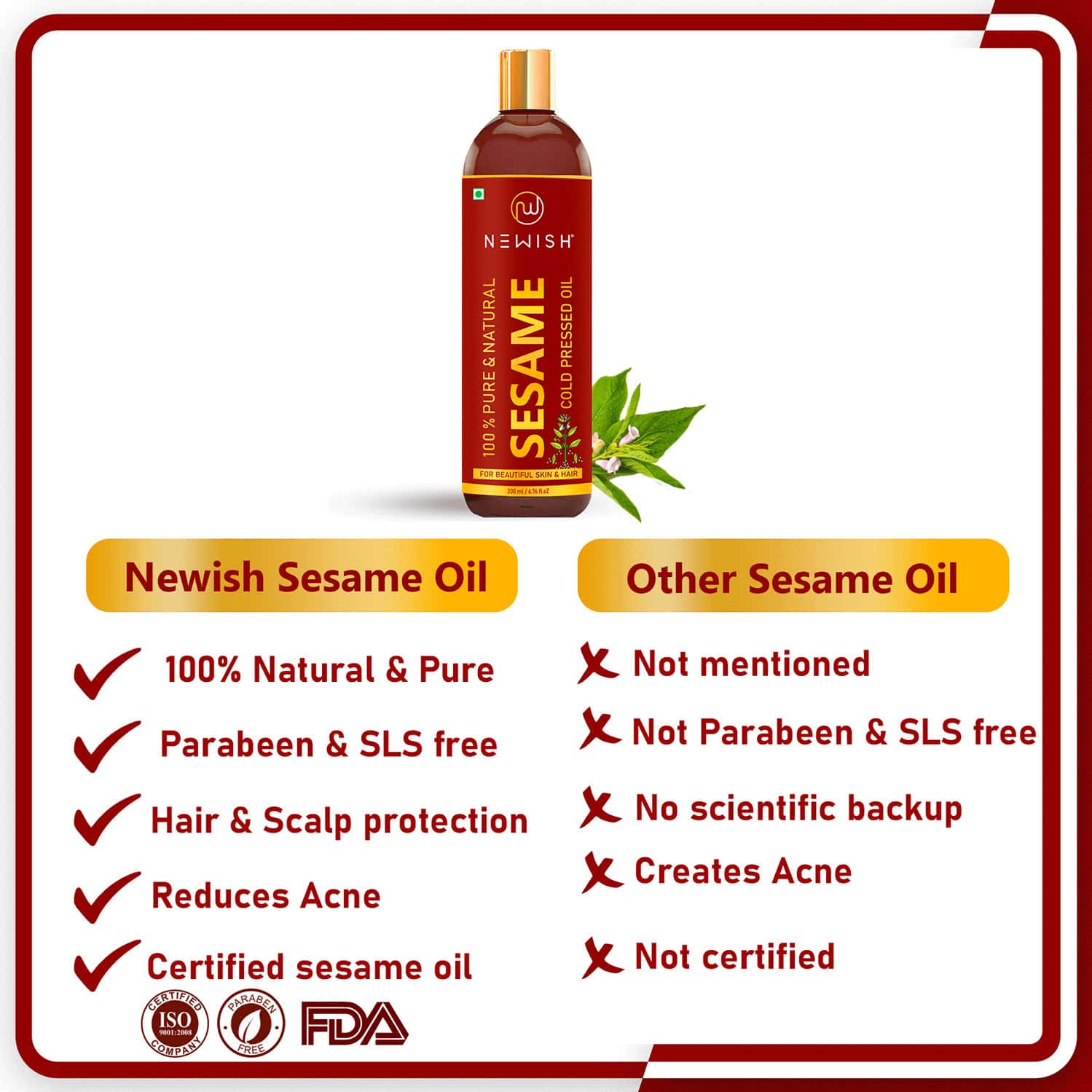 Buy NEWISH COLD PRESSED SESAME OIL FOR HAIR, SKIN AND MASSAGE (TIL KA