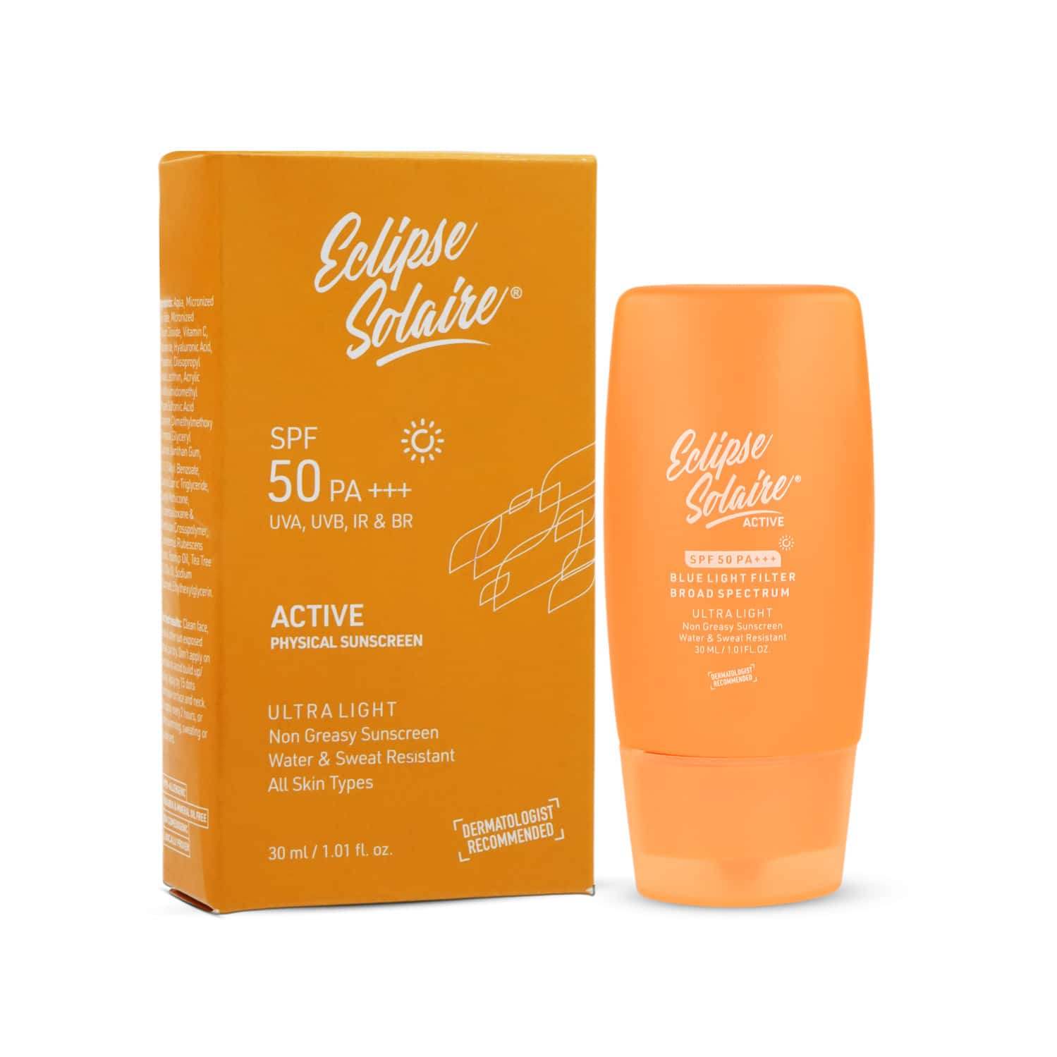 Eclipse Solaire Active Sunscreen Spf 50 Pa+++ | No White Cast |non-greasy | All Skin Types - 30ml