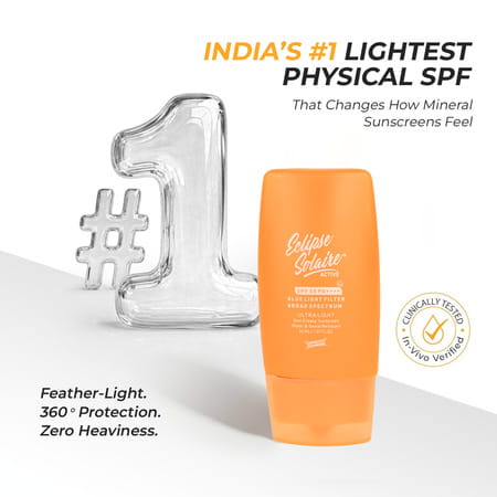 Eclipse Solaire Active Sunscreen Spf 50 Pa+++ | No White Cast |Non-Greasy | All Skin Types - 30Ml