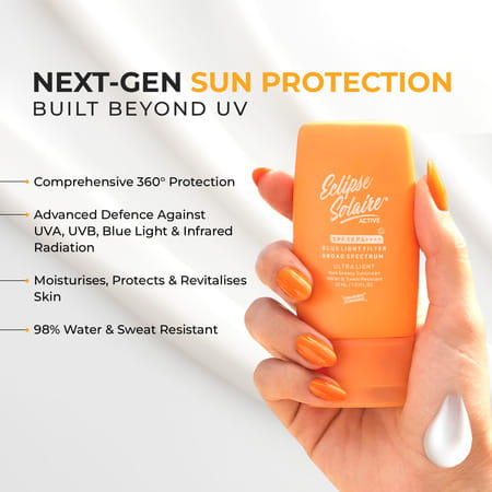 Eclipse Solaire Active Sunscreen Spf 50 Pa+++ | No White Cast |Non-Greasy | All Skin Types - 30Ml