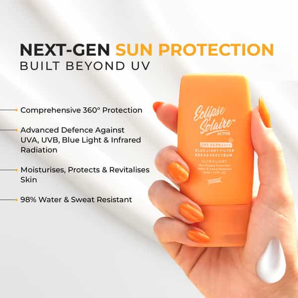 Eclipse Solaire Active Sunscreen Spf 50 Pa+++ | No White Cast |Non-Greasy | All Skin Types - 30Ml