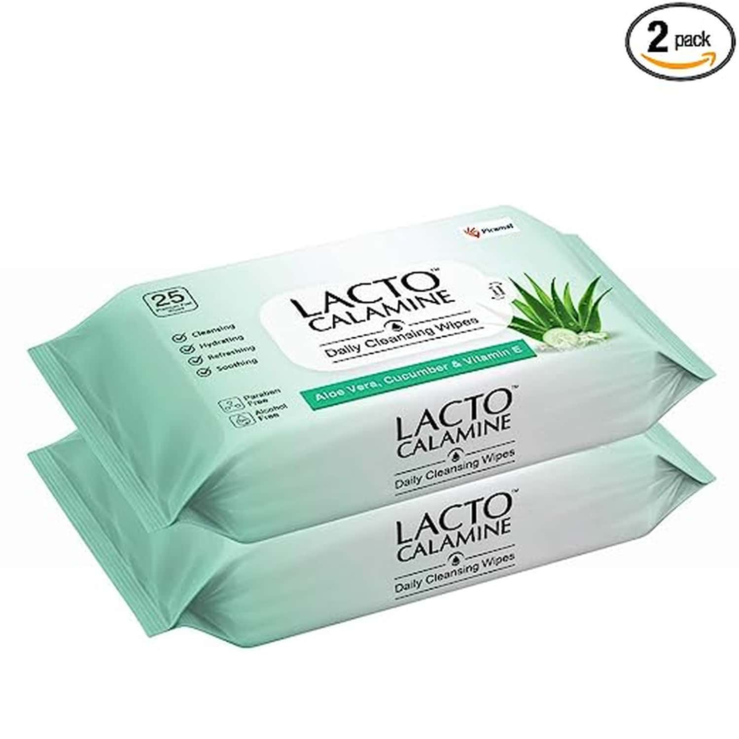 Lacto Calamine Daily Cleansing Face Cleansing Wipes With Aloe Vera (25 Wipes). Wipes - Pack Of 6