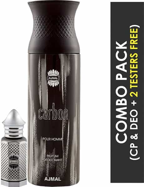 Ajmal Asher Cp Oil Alcohol-Free Attar 12Ml For Unisex And Carbon Homme Deodorant 200Ml For Men