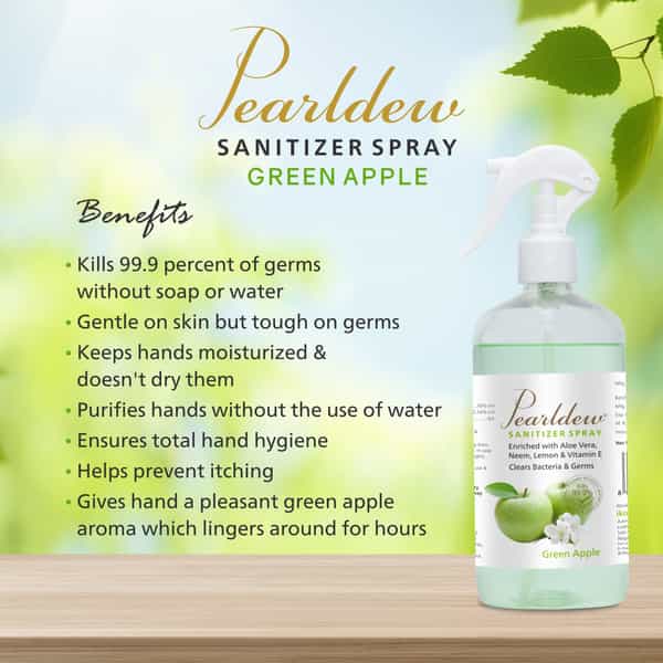 Pearldew Sanitizer Spray (Green Apple) 500 Ml | Aloe & Neem | Paraben Free (Pack Of 2)