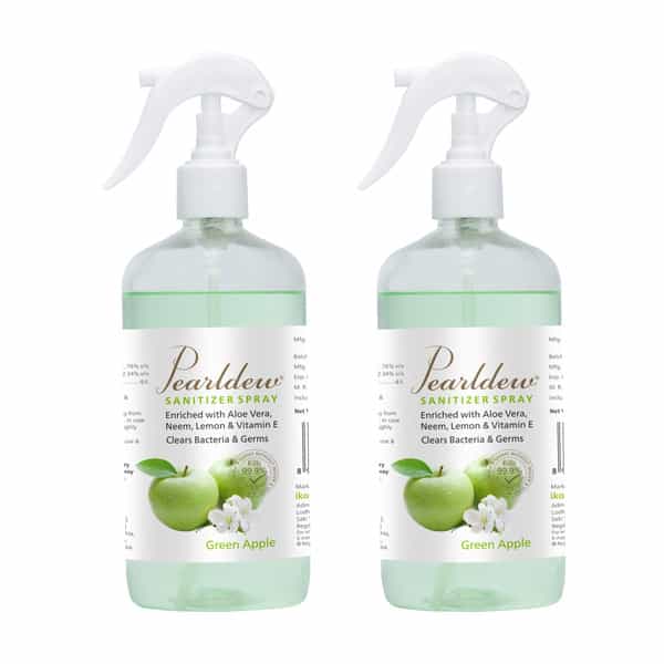 Pearldew Sanitizer Spray (Green Apple) 500 Ml | Aloe & Neem | Paraben Free (Pack Of 2)
