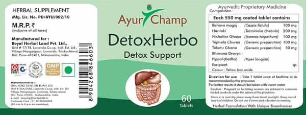 Ayur Champ - Pack Of 2 -Detox Herbo | Detox Support | Herbal Supplement | 60 Tablets