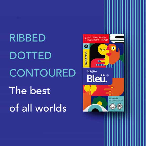 Bleu 3-In-1 Dotted | Ribbed & Contour Shaped Condoms | Extra Sensitive Skin|Men|Vegan Condom|8 Count