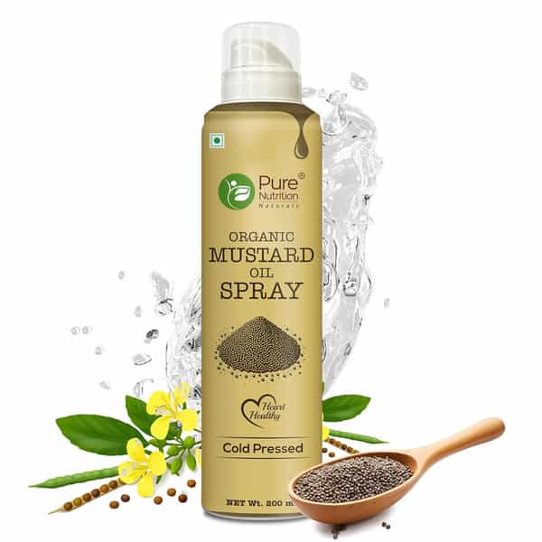 Pure Nutrition Organic Mustard Oil Spray | 100% Pure | Natural & Cold-Pressed | 10X Less Oil - 200Ml