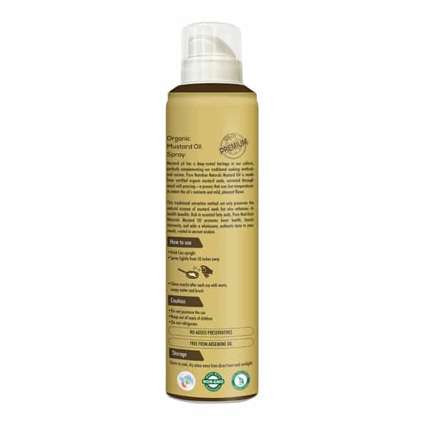 Pure Nutrition Organic Mustard Oil Spray | 100% Pure | Natural & Cold-Pressed | 10X Less Oil - 200Ml