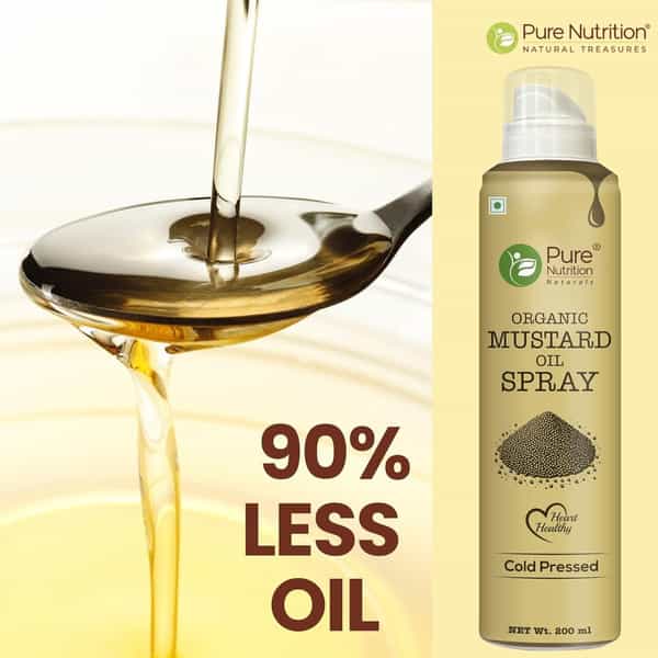 Pure Nutrition Organic Mustard Oil Spray | 100% Pure | Natural & Cold-Pressed | 10X Less Oil - 200Ml