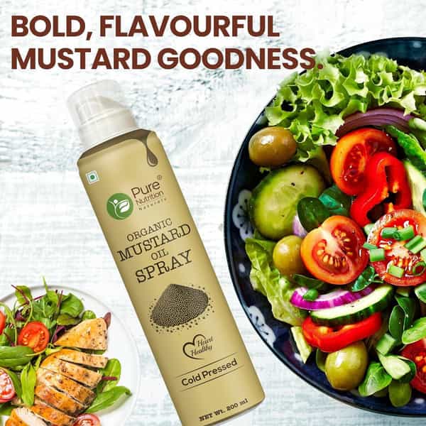 Pure Nutrition Organic Mustard Oil Spray | 100% Pure | Natural & Cold-Pressed | 10X Less Oil - 200Ml
