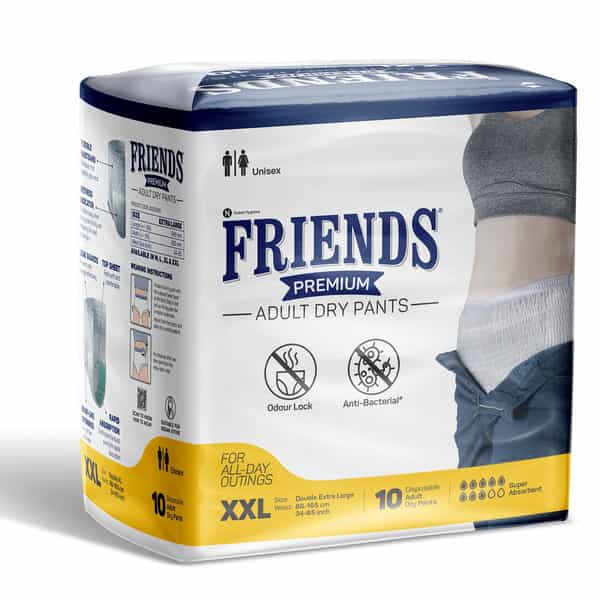 Friends Premium Adult Dry Pant Style Xxl 34-65 Inch Adult Diaper Pack Of 10