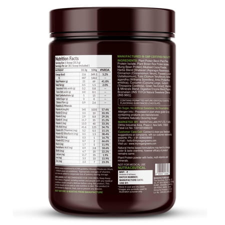 Vegan Greens Clean Women Plant Protein + Ayurvedic Herbs Vitamins Mineral (500G | Vanilla + Shaker)