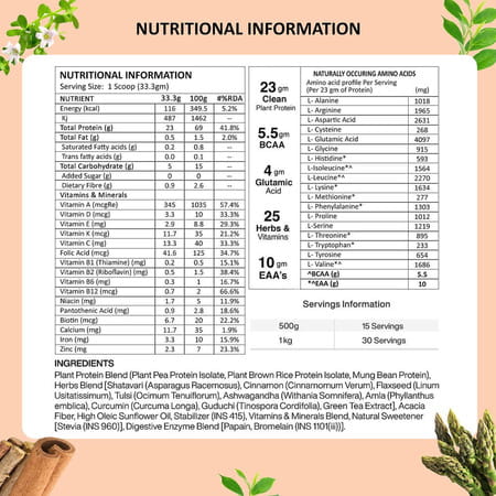 Vegan Greens Clean Women Plant Protein + Ayurvedic Herbs Vitamins Mineral (500g | Vanilla + Shaker)