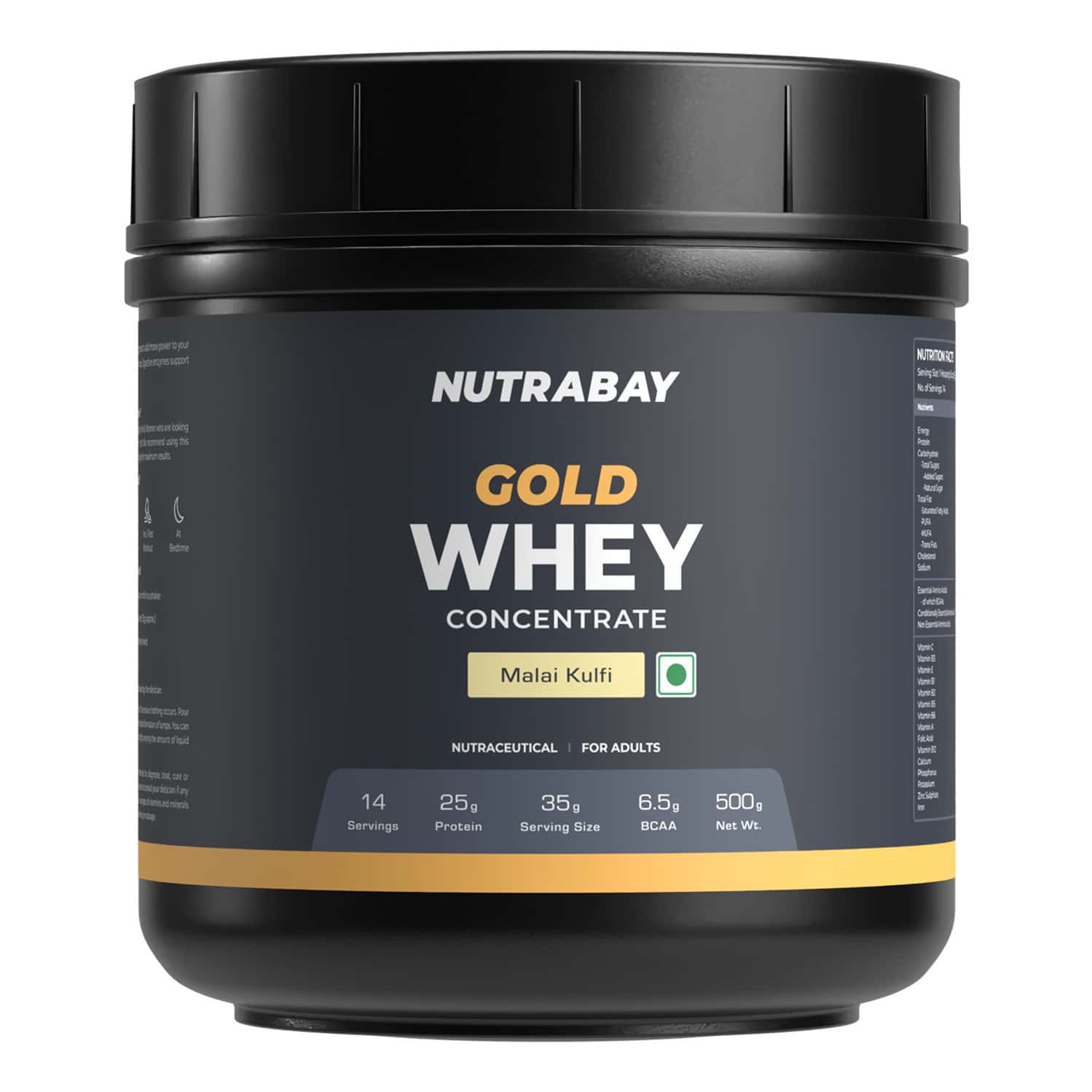 Nutrabay Gold 100% Whey Protein Concentrate|25g Protein|Muscle Support & Recovery|Malai Kulfi | 500g