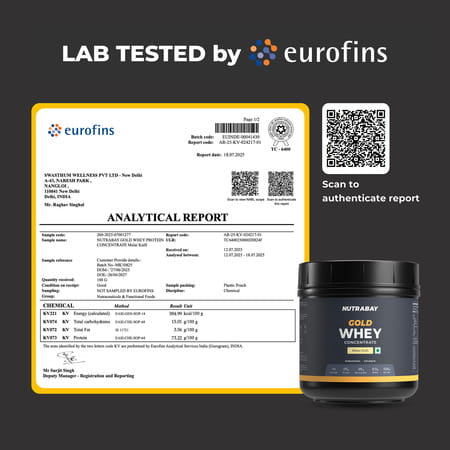 Nutrabay Gold 100% Whey Protein Concentrate|25g Protein|Muscle Support & Recovery|Malai Kulfi | 500g