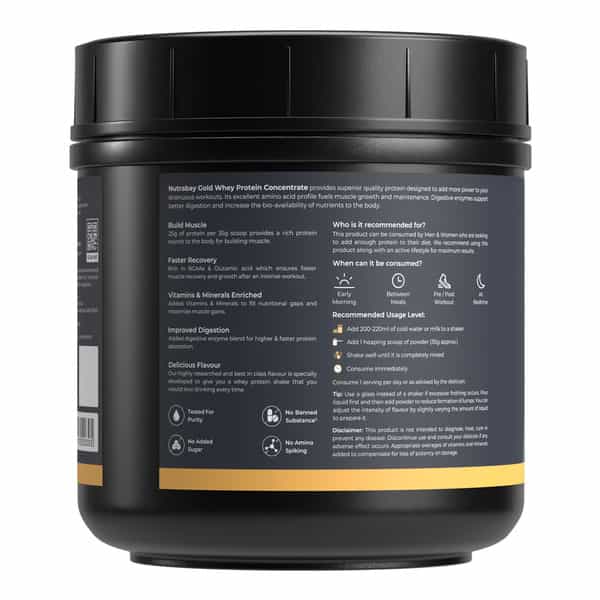 Nutrabay Gold 100% Whey Protein Concentrate|25G Protein|Muscle Support & Recovery|Malai Kulfi | 500G