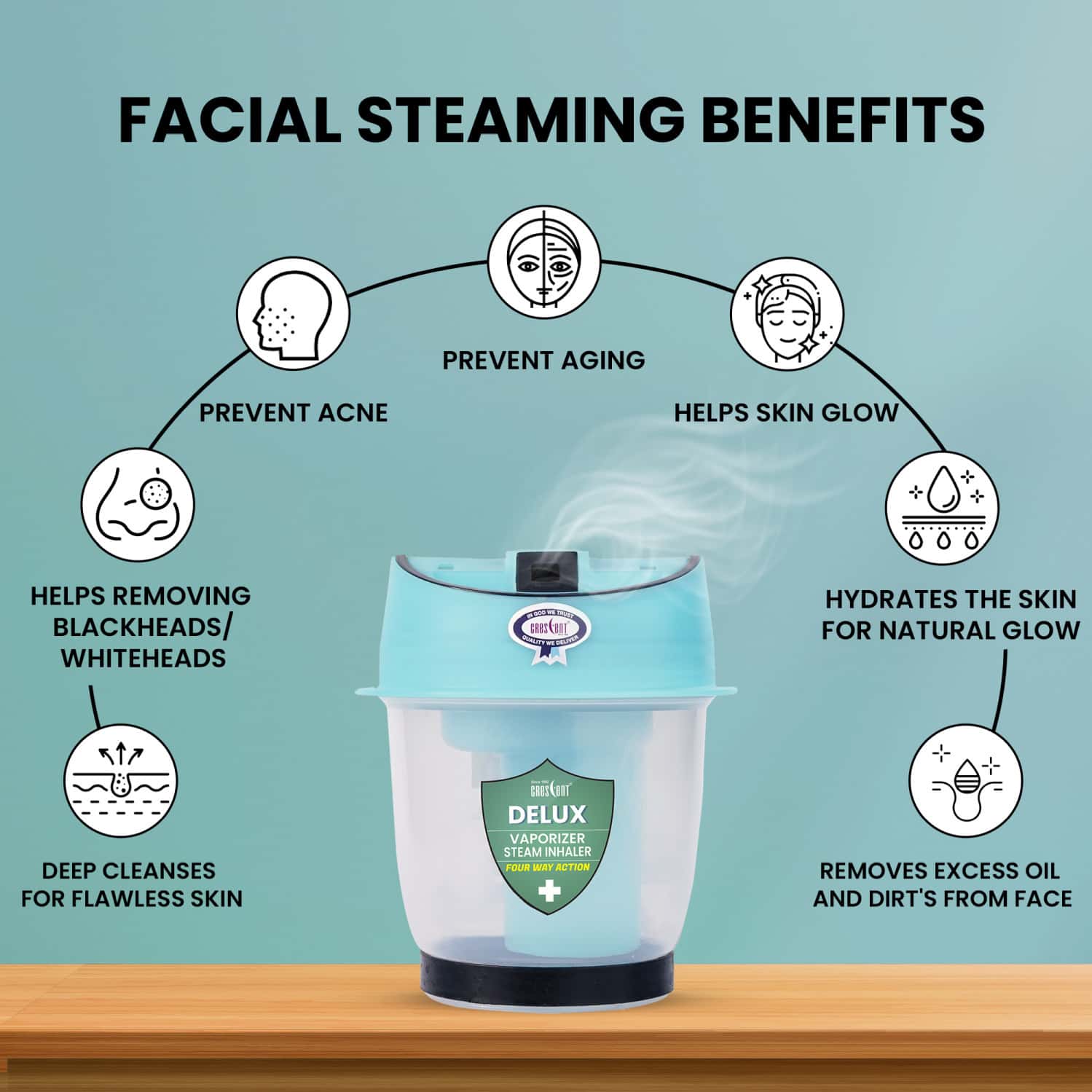 Buy CRESCENT DELUX VAPORIZER STEAMER FOR COLD AND COUGH, ICE BLUE