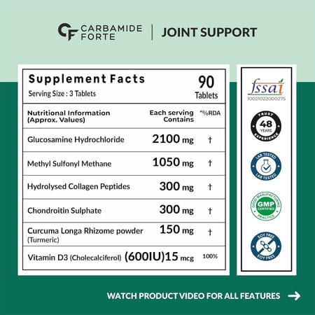 Carbamide Forte Joint Support Supplement With Glucosamine&Vitamins 3986mg90 Tablets