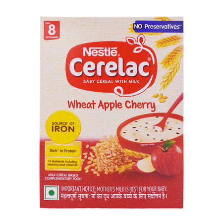 Nestle Cerelac Wheat Apple Cherry | No Preservatives| 8 To 24 Months| 360 Gm